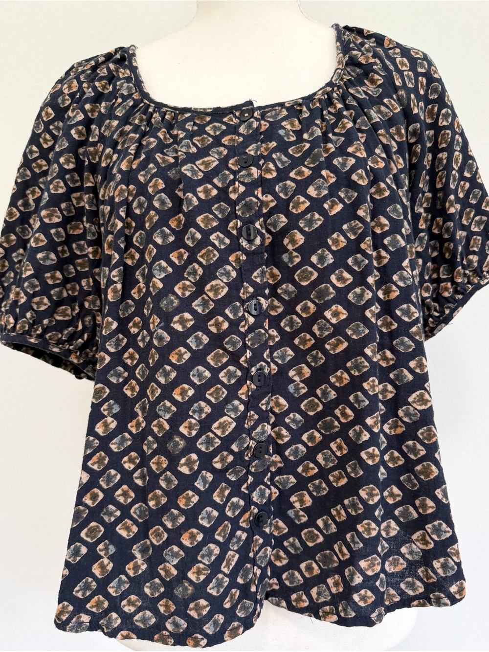 Anthropologie Pilcro Navy Printed Peasant Blouse Size XS